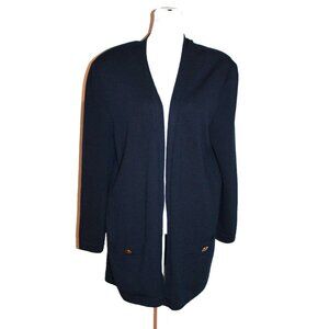 St John Basic Knits Navy Blue Cardigan Sweater Gold Buttons Womens Size 14-16